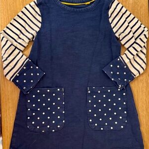 Mini Boden Dress with Polka Dot Pockets and Striped Sleeves